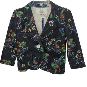 KLOVIS Blazer Jacket Sweater Black Blue Green Orange Paisley‎ One Button Medium